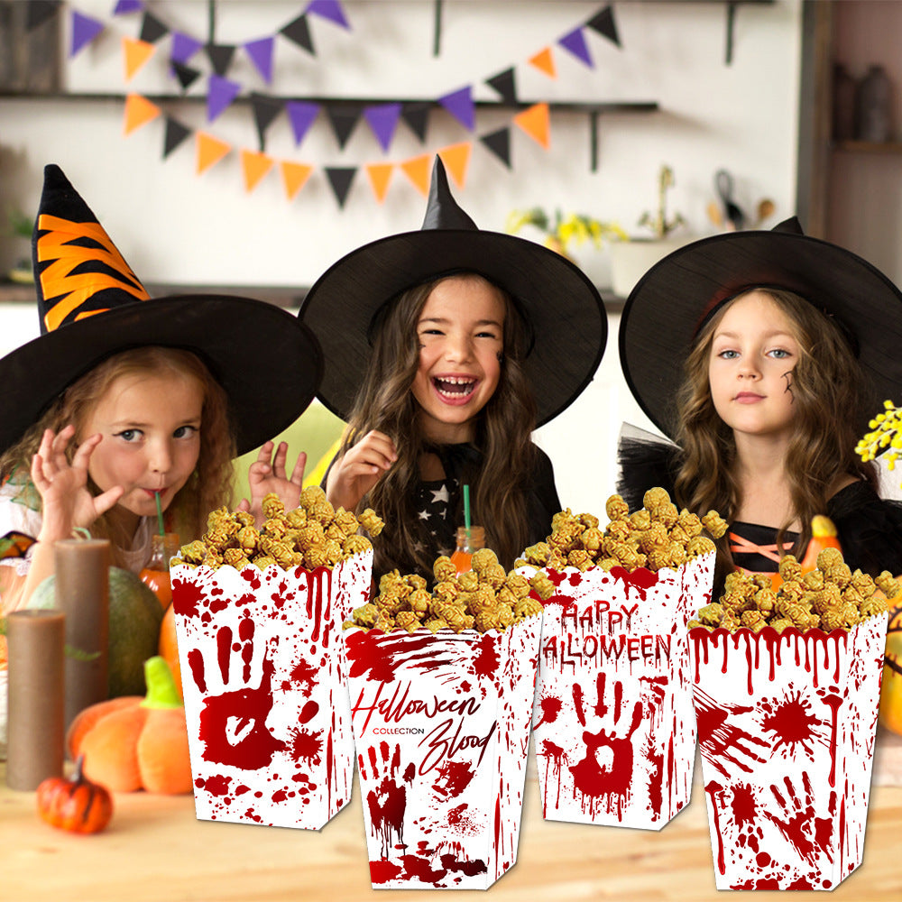 Wholesale 4/8/12pcs/pack Halloween Themed Bloody Hands Scary Snacks Popcorn Carton Party Decoration Supplies